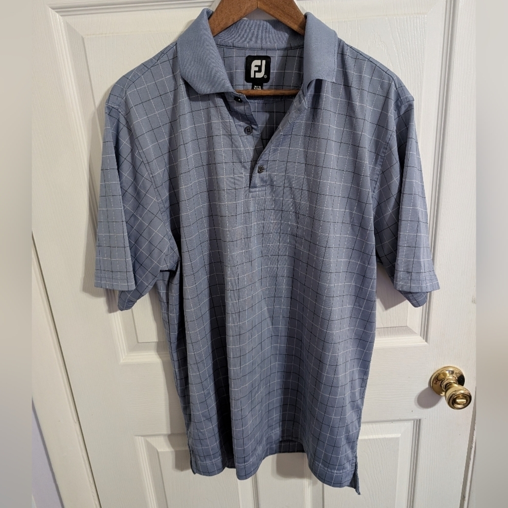 Footjoy Mens Polo Blue Check Short Sleeve Golf Performance Size Large